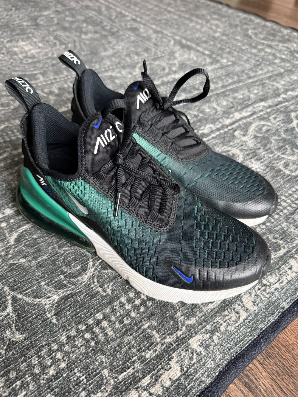 Nike Air Max 270 Youth Black and Teal Running Shoes